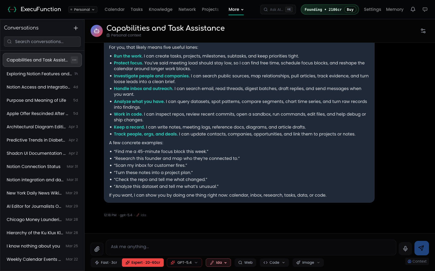 AI chat recalling meeting notes and project details from workspace context